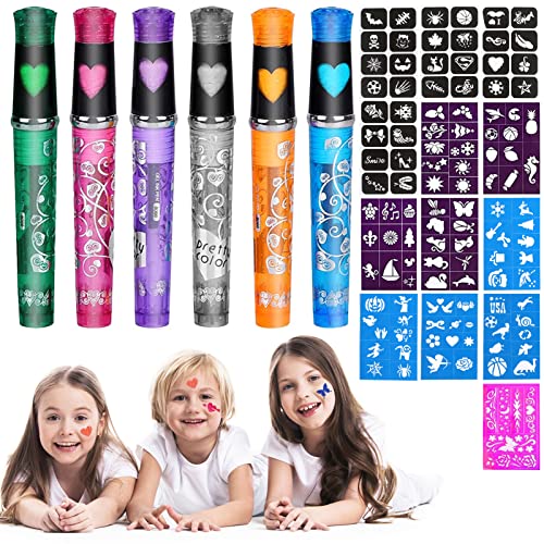 Glitter Tattoo Kit De Tatuajes Temporales Contiene 6 Piezas Rotuladores Tatuajes Temporales 13 Plantillas Tatuajes 118 Patrones Recuerdos De Fiesta Para Purpurina Tatuajes Temporales Niños Cover