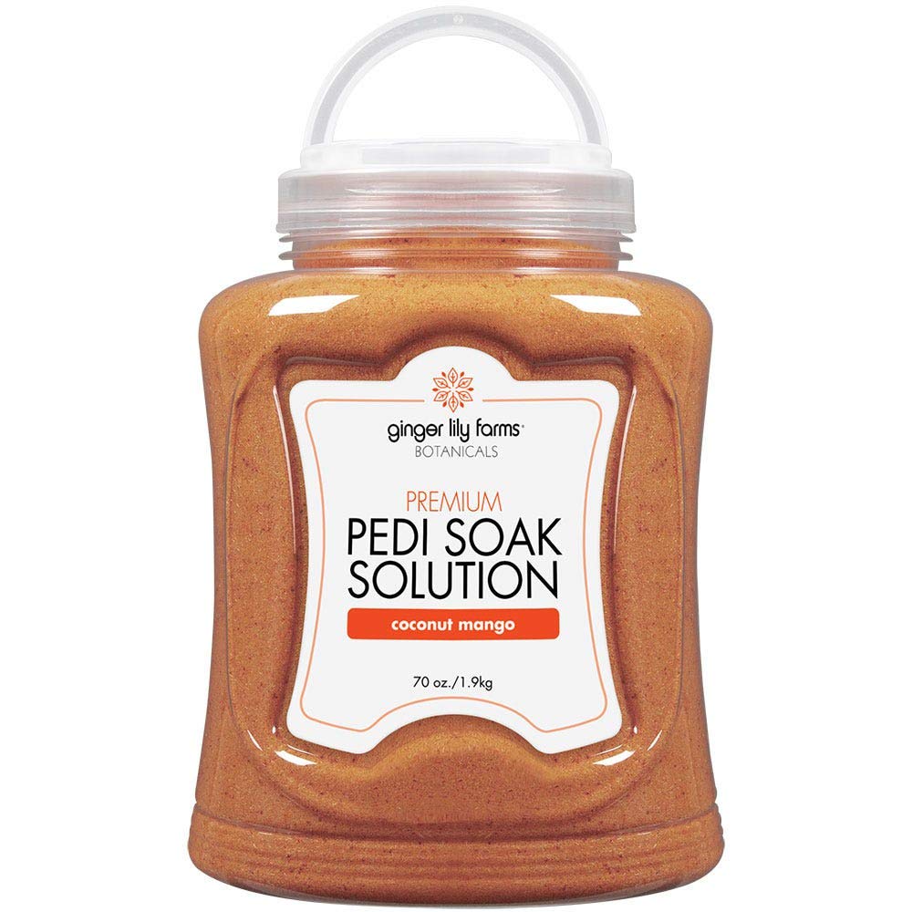 Ginger Lily FarmsBotanicals Premium Pedi Soak Solution with Epsom Salt and Sea Salt, 100% Non-Staining, Non-Foaming, Coconut Mango Scent, 70 Ounces