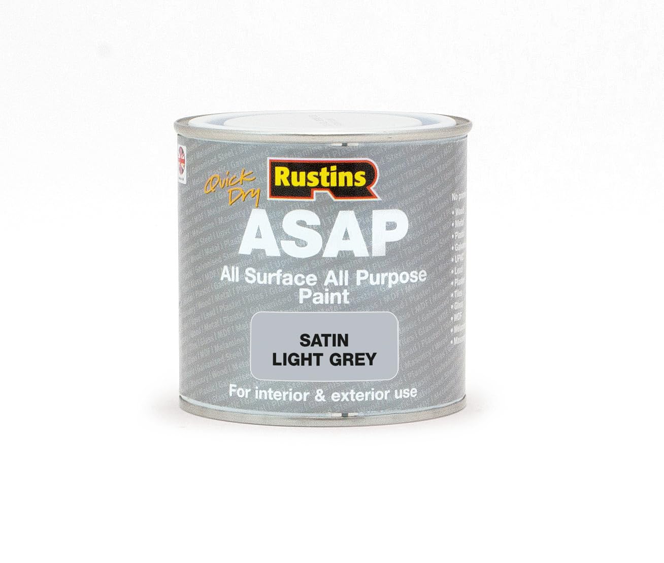 Rustins ASAP All Purpose Surface Interior Exterior Satin Paint 250ml- Light Grey