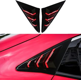 XITER 2PCS Rear Quarter Window Louvers for Honda Civic Hatchback 2016-2021 ABS Mirror Black Red Trim