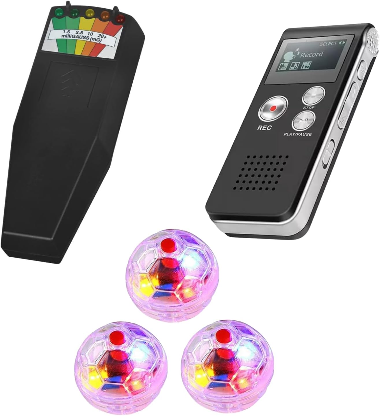 Ghost Hunting Equipment Bundle | EMF Meter Ghost Detector, 32GB Digital EVP Voice Recorder & Light-Up Motion Balls | Full Paranormal Investigation Detector Kit for Ghost Hunting