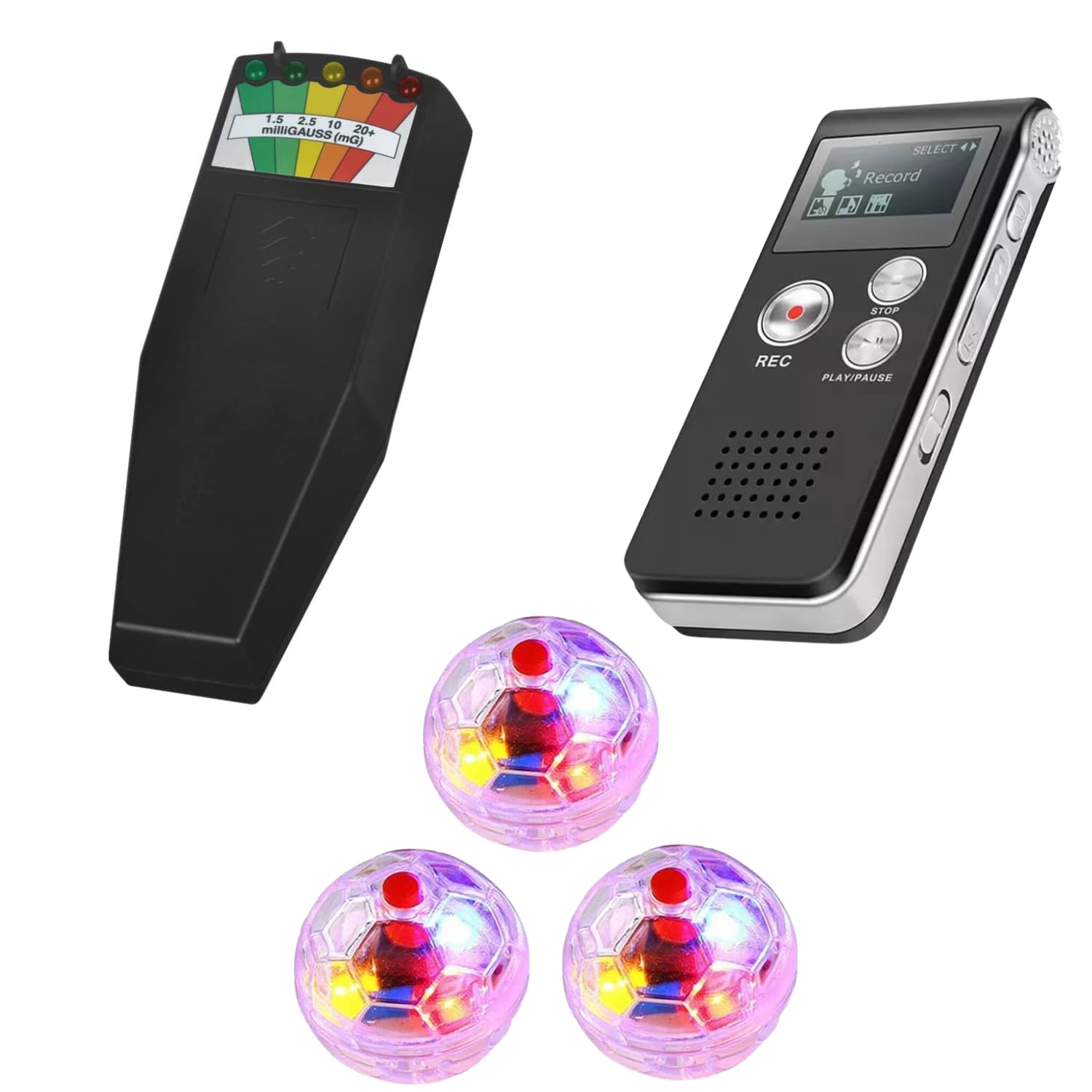 Ghost Hunting Equipment Bundle | EMF Meter Ghost Detector, 32GB Digital EVP Voice Recorder & Light-Up Motion Balls | Full Paranormal Investigation Detector Kit for Ghost Hunting