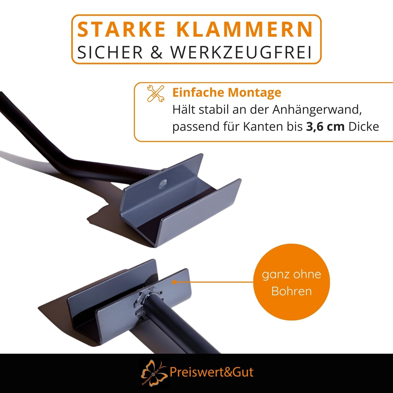 Preiswert&Gut Anhänger Planenbügel 2er Set verstellbar 100–155 cm