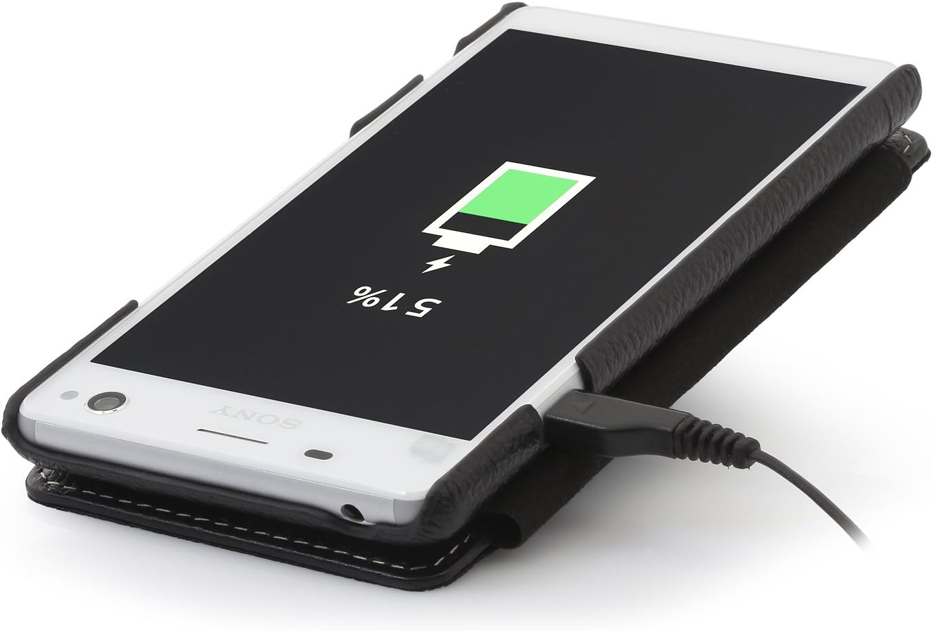 StilGut Book Type with Clip, Genuine Leather Case, Cover for Sony Xperia C4, Black, Black - with Clip - Image 4