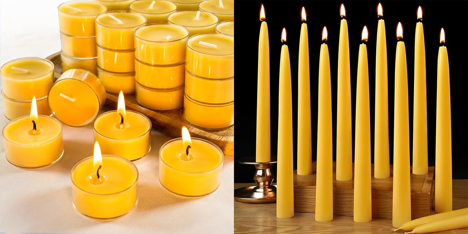48pcs Beeswax Tealights +12pcs Beeswax Taper Candles for Home Decor Air Purification Spa Relaxation
