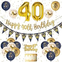Set Decorazioni 50° Compleanno – Blu Polvere, Oro, Palloncini, Striscioni, Cake Topper