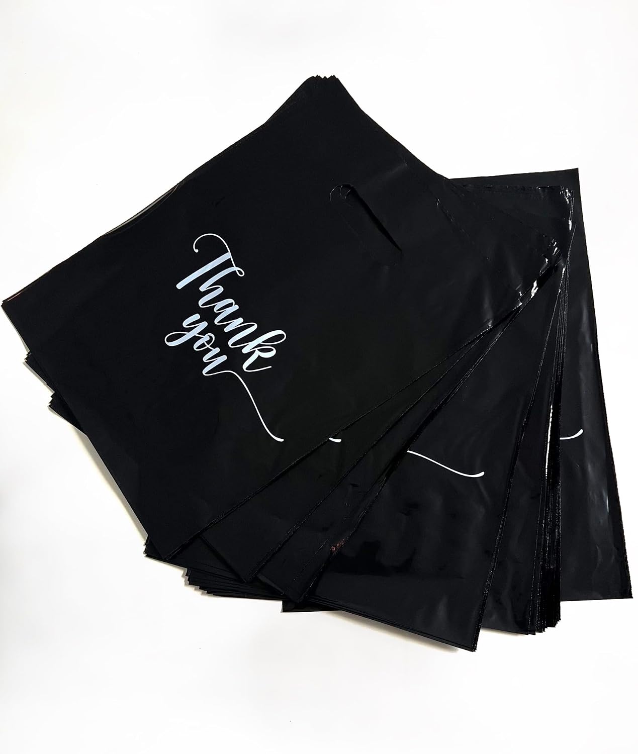 THANK YOU MERCHANDISE STORE BAGS, different sizes 9"x12", 12"x15", 15"x18" 1.25 Mil. PACKS of 100/200/500 Retail Product Bags I 100% Recyclable (9x12", Black, 100)