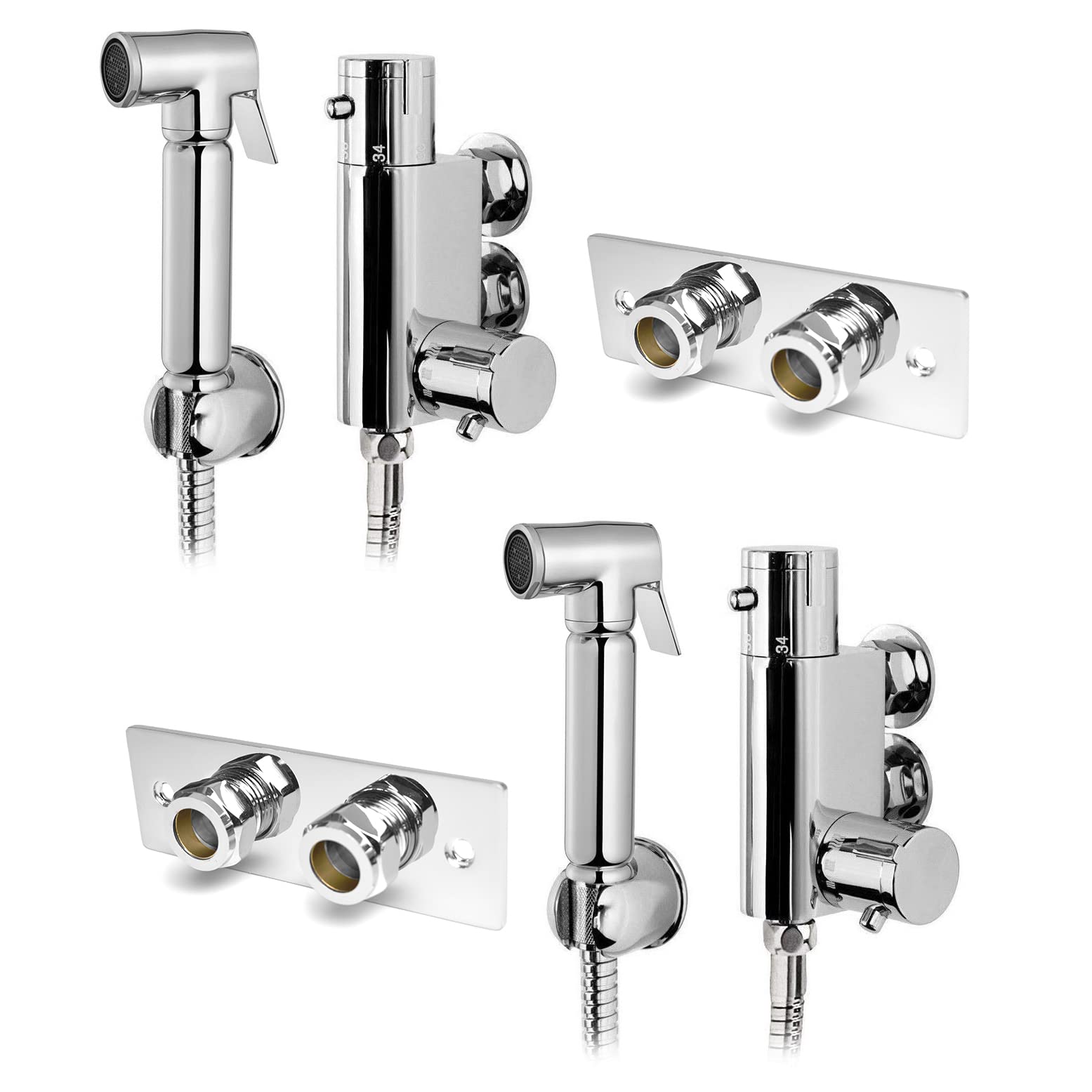 Xcel Home Quality Thermostatic Chrome Brass Bidet Douche All in One Set with Wall Plate | Muslim Shattaf Shower Head | Hygiene Toilet Spray Cleaner | 2 Sets
