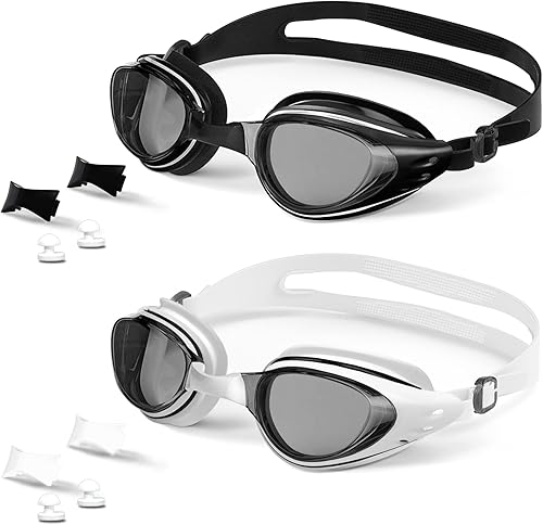 Gafas de natación, paquete de 2 gafas de natación antivaho, anti-UV, sin fugas, adultos, hombres, mujeres y jóvenes