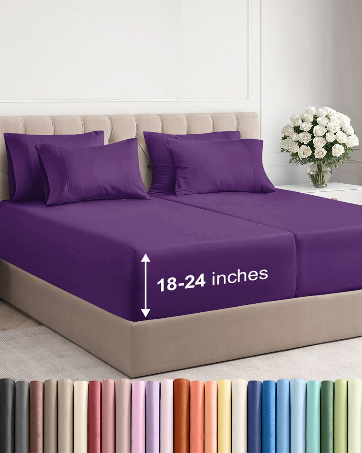 CGK Extra Deep Split King Sheet Set - 7pc Cooling Sheets - Purple