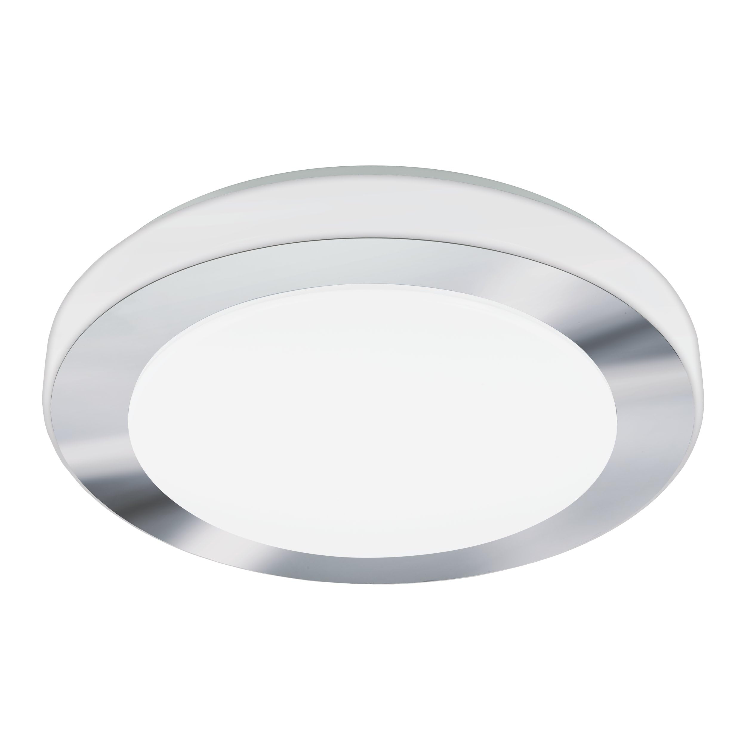 EGLO Carpi LED Ceiling Light - Round, Chrome Steel, White Plastic, IP44, 38.5 cm Diameter, 3000K Warm White