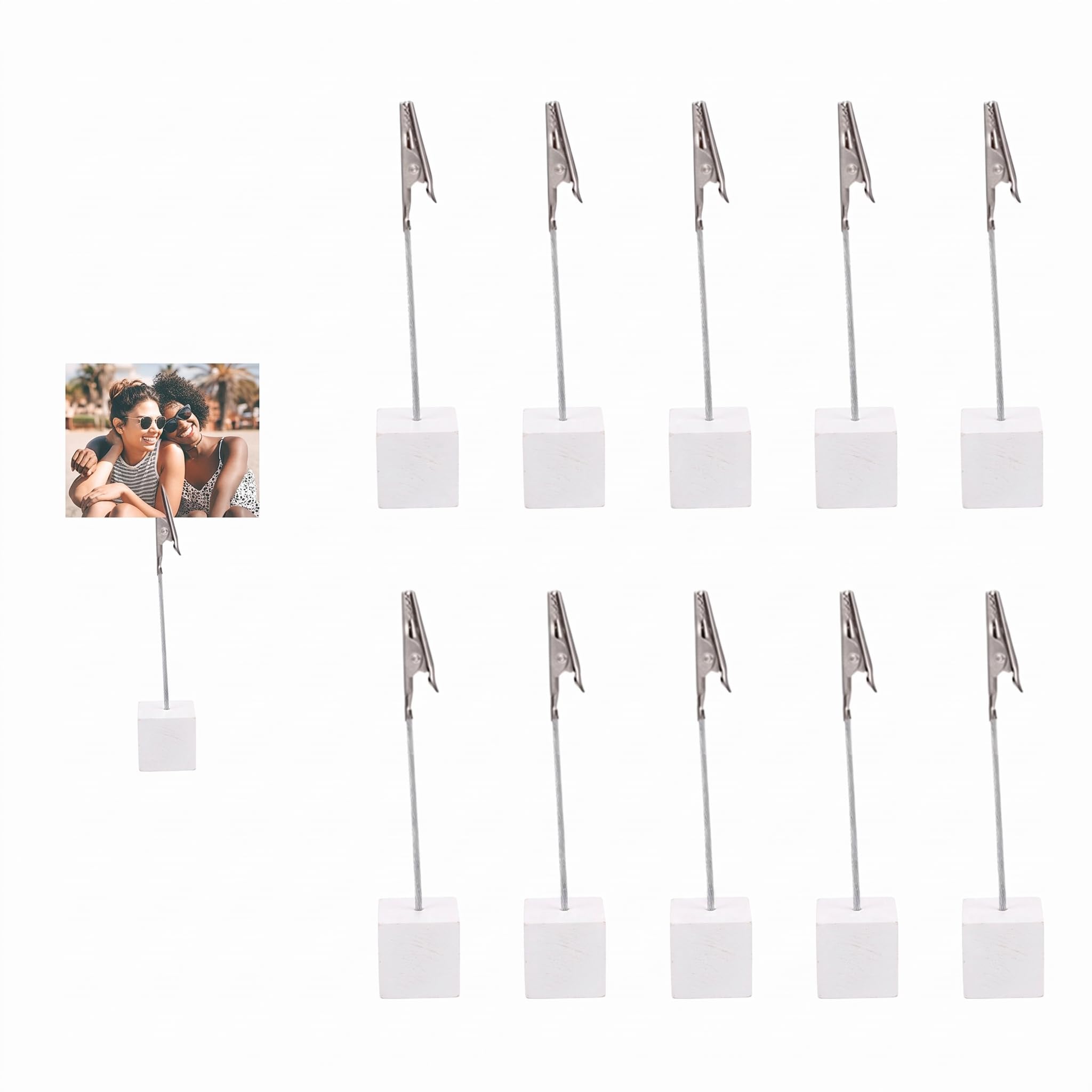 10 Pieces Photo Holder,Table Card Holders,Memo Clip,Crocodile Clipphoto Display Holders,Alligator Clips with Wooden Base,Vertical Note Cube for Tables,Shop Display Price Tag,Office and Wedding Party