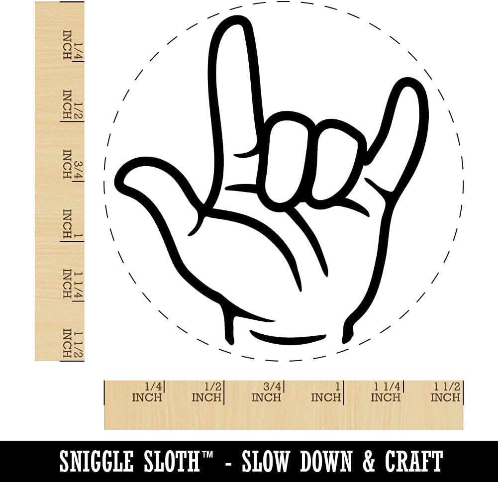 I Love You Hand Sign Language Self-Inking Rubber Stamp Ink Stamper for Stamping Crafting Planners - 1-1/2 Inch Large - Red Ink