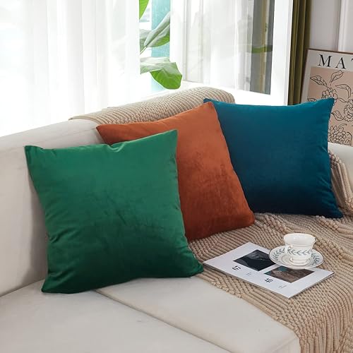 Miniatura 3 de Juego de 2 fundas de almohada decorativas de terciopelo suave y grueso de 20 x 20 pulgadas para sofá, cama, silla, color verde oscuro