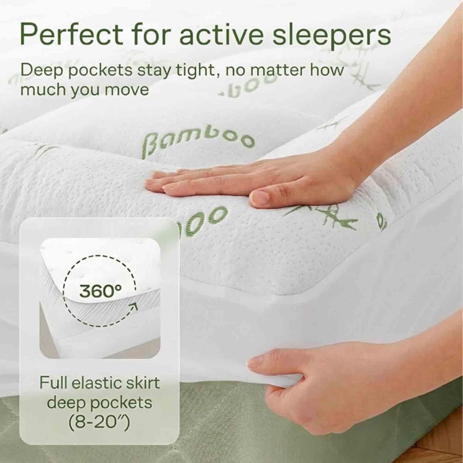 Hanare Bamboo Mattress Topper, Cooling Breathable Viscose from Bamboo, Quilted Plush Layer for Soft Comfort & Back Pain Relief, Deep Pocket 8-20 Inch，King