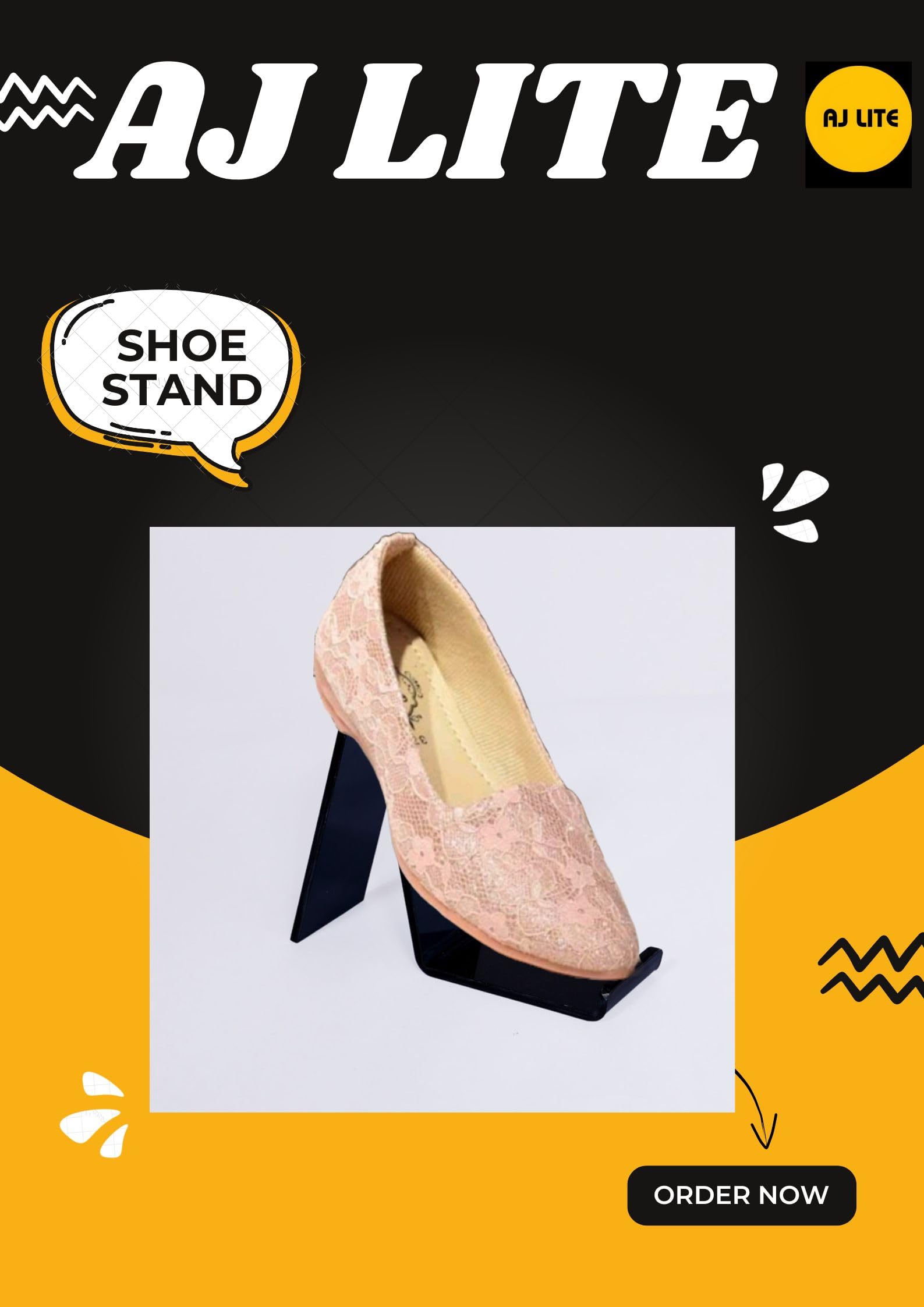 AJ Lite Acrylic Shoe Display Stand for Shop Crystal Clear(12) & Smoky Black(12)-24Pcs ,Footwear Display Stand 3