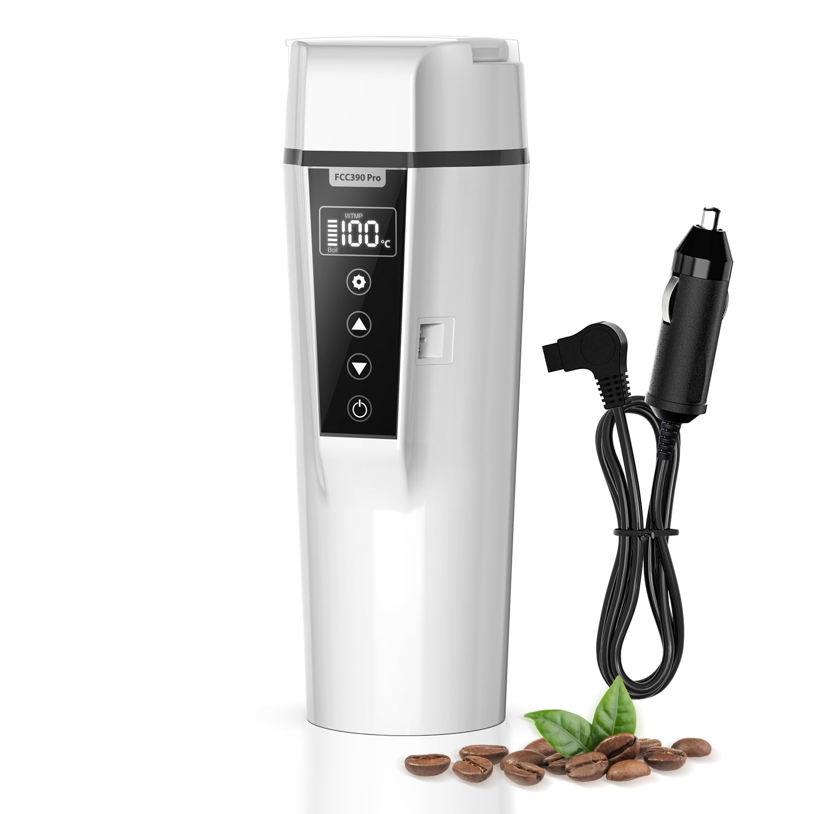 Nardea Bollitore da Viaggio per Auto 24/12v, Bollitore Elettrico Portatile Auto con Temperatura Regolabile, Caldaia ad acqua per Riscaldamento auto per Acqua Tè Caffè latte neonato, 450ml