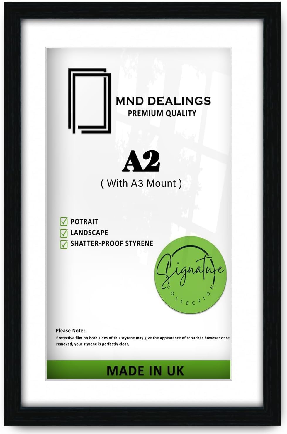 Mnd Dealings Black | Mdf Picture Frame A2 (41.90 X 59.40 Cm) 419 X 594 Mm Perfect For Art, Certificates & Wall Gallery, Ideal For Home, Sturdy Mdf Wood Finish With Hanging Hooks [ ]