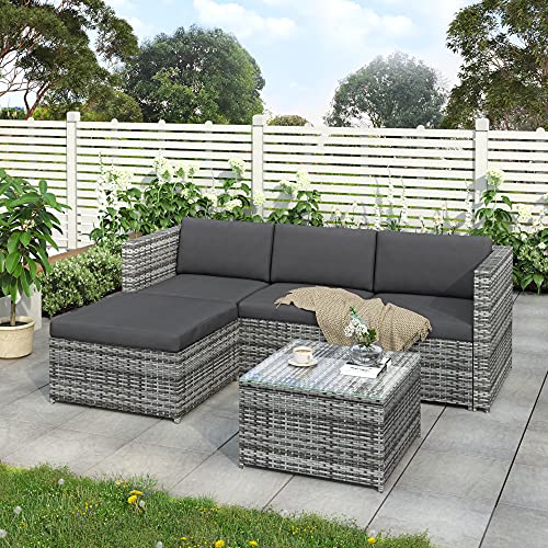 YOTH Gartenmöbel-Set aus Rattan, Gartenmöbel, Terrassenmöbel, Unterhaltungs-Set, Garten, Rattan-Möbel, Lounge-Set (grau) – Bild 7