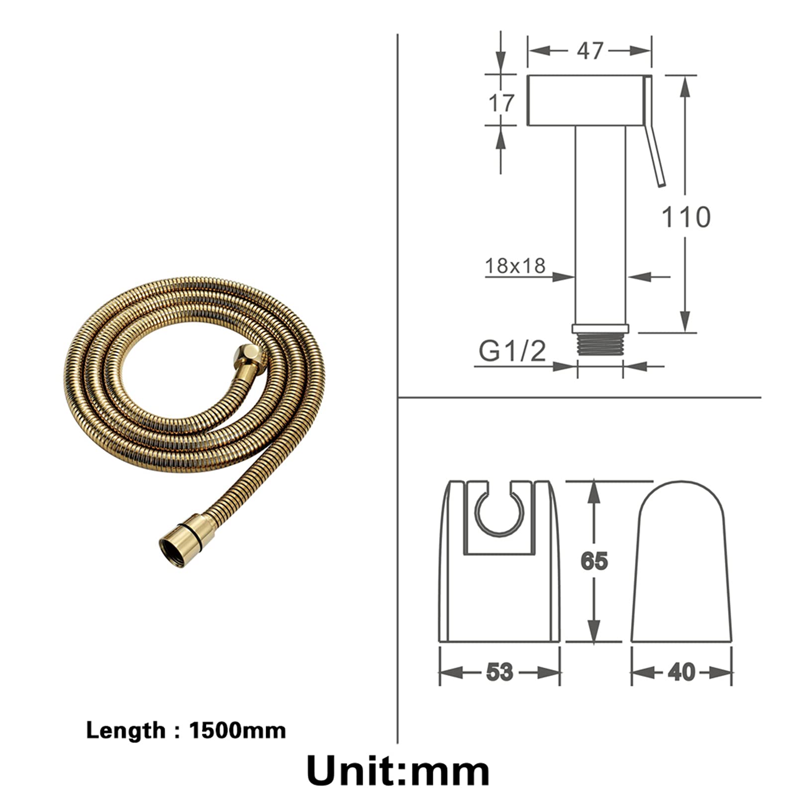 HandheldSprayer Titanium Gold Opryskiwacz do pieluch materiałowych, mosiężny opryskiwacz do toalety, natryskiwacz prysznicowy dla zwierząt domowych, łazienki lub toalety, A(A)
