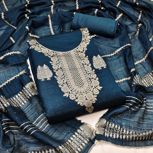 Image of Sidhidata Women's Dyable Banarasi Jacquard Unstitched Salwar Suit Dress Material With Mini Sequence Work Dupatta (DM Ikka Free Size)