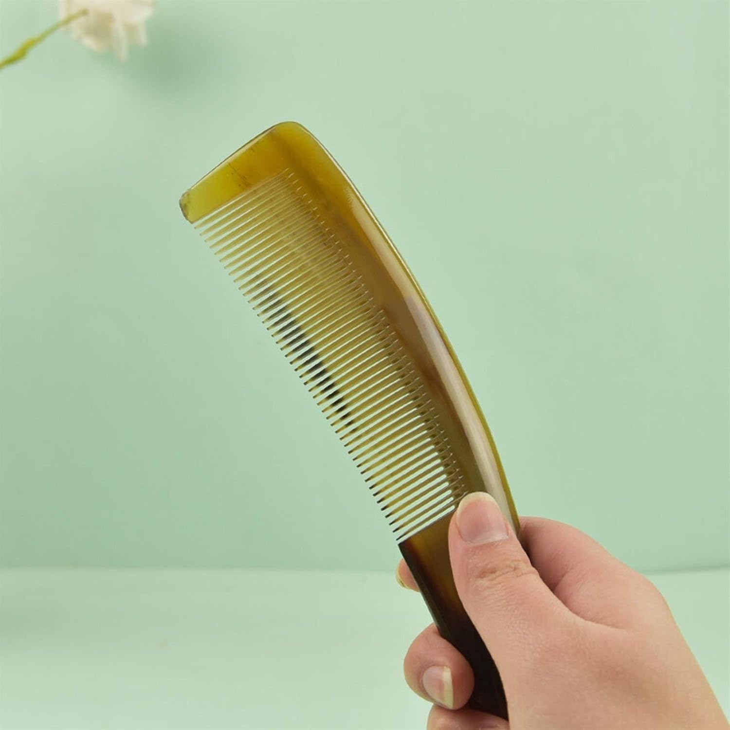Natural Horns Comb with Comfortable Handle,Anti-Static, for All Hair Types | Fine and Wide Tooth Comb for Men and Women Hair Comb