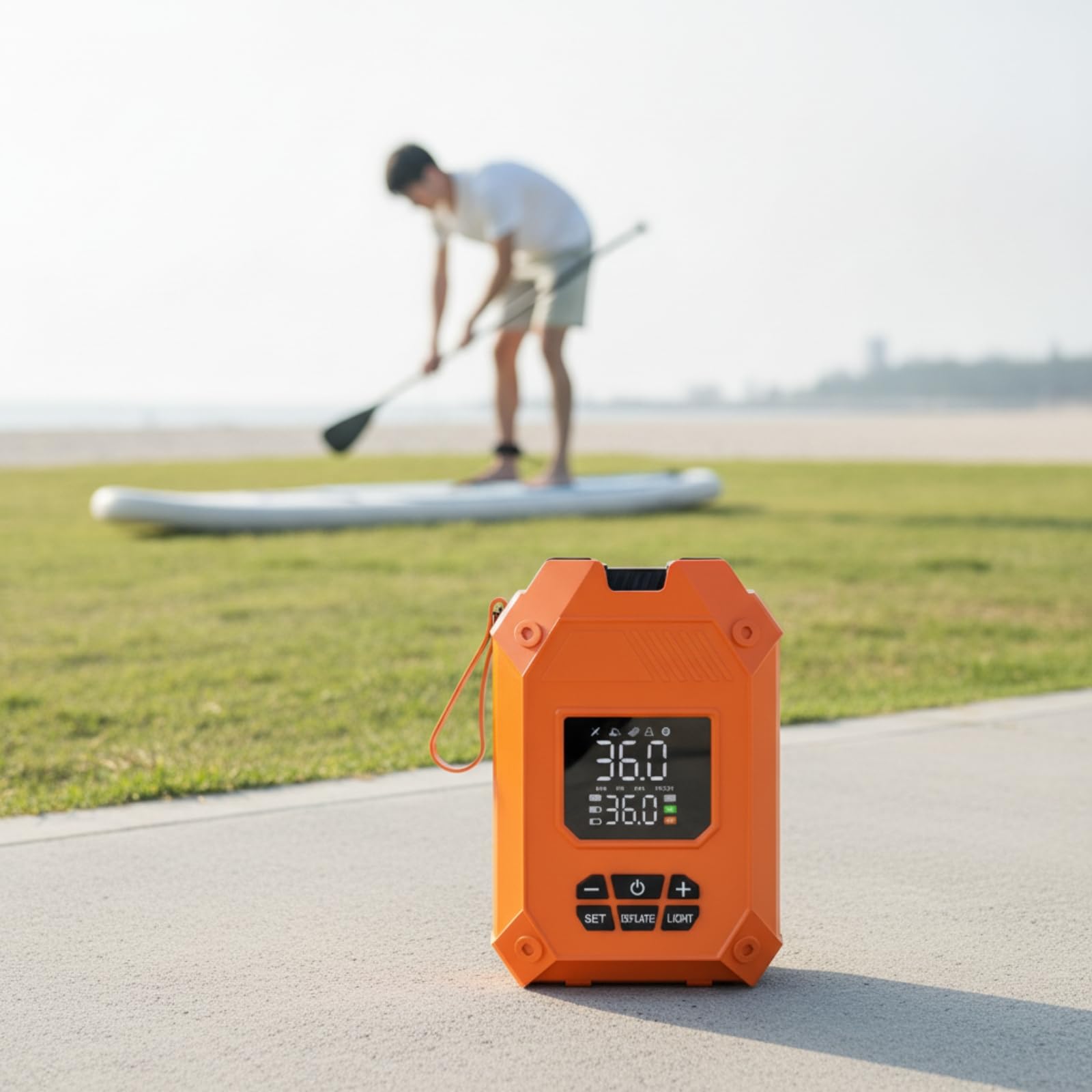 Milageto Bomba Inalámbrica Inalámbrico Bomba con Pantalla Digital Multifuncional Inflador con Pantalla LED para portistas, Style to 3, Naranja, Naranja