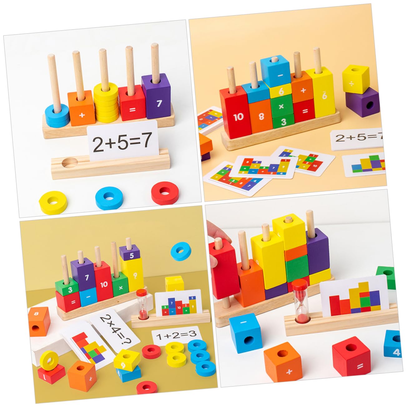 WOONEKY Buntes Holzspielzeug Zahlenrechnen mit Zahlen und Rechenzeichen Sicheres Langlebiges Montessori Lernspielzeug für Vorschulkinder zur Spielerischen der Mathematikfähigkeiten