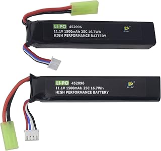 MOONZON 2 baterías de litio 3S 11.1V 1500mAh 452096 para Airsoft G36C CAR15 MP5A5 M249 MC51 FNP90 G3A4 modificación de actualización de pistolas eléctricas, pistolas de aire, rifles