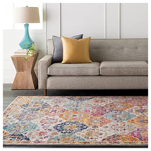 Livabliss Sicily Tapis Vintage - Tapis de Salon, Salle à Manger, Chambre, Cuisine - Boheme Chic, Design Traditionnel Oriental Multicolore, Coloré Poil Court 160x220 cm - Moutarde, Bleu