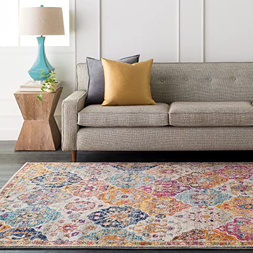Livabliss Sicily Vintage 160x220 cm – Boho Stil mit orientalischem Muster in Blau, Senfgelb, Orange & Weinrot für Wohnzimmer, Esszimmer & Schlafzimmer