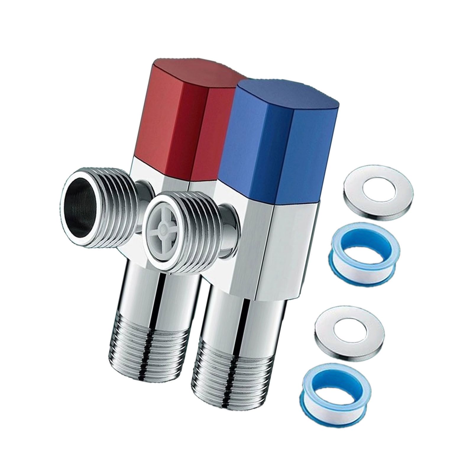 Woedpez Blue And Red Hot/Cold Water Shut Down Flows Restrictor Stainless Steel 1 / 2Inch Turn Angles Stop Valves High Flows Stainless Steel Angles Stop
