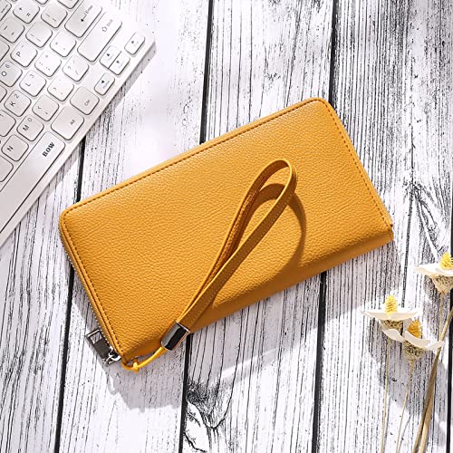 Goiacii Womens Wallet Rfid Blocking Leather Zip Around Wallet Large Capacity Long Purse Credit Card Clutch Wristlet #TOP5