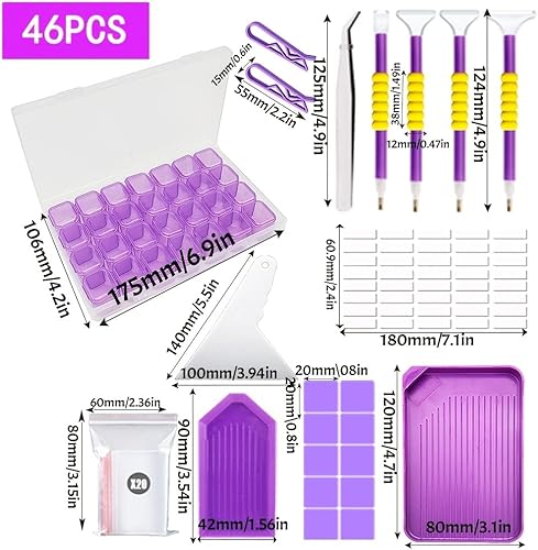 Miniatura 6 de Kit de herramientas y accesorios de pintura de diamantes, bolígrafos de pintura de varios tamaños para adultos para hacer arte con diamantes, pinzas