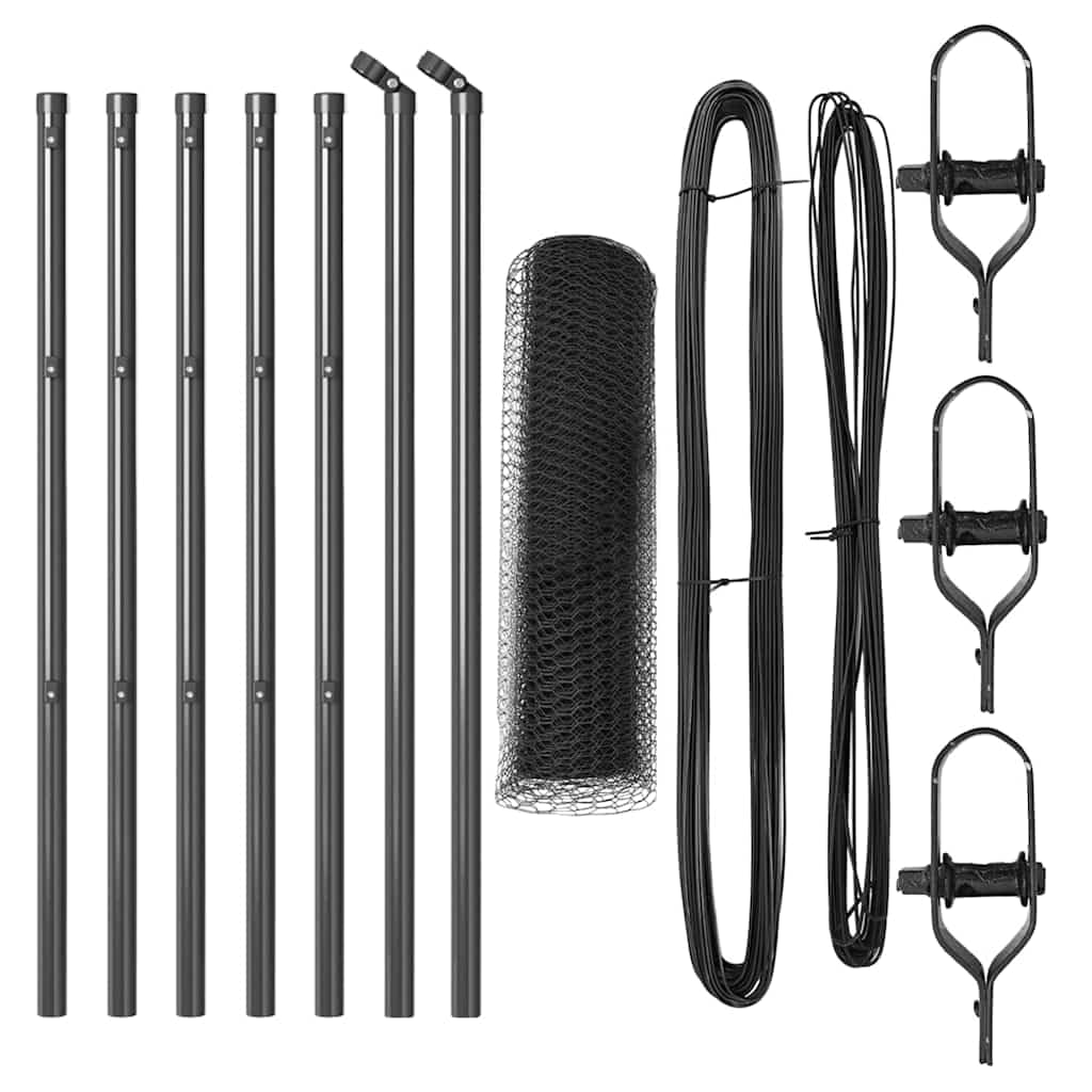 Grey Fence Post 10 x 0.6 m 13 mm Mesh Steel PVC Outdoor Garden Terrace Secure Barrier Kit with 7 Posts Weather Resistant Corrosion Proof Easy Assembly