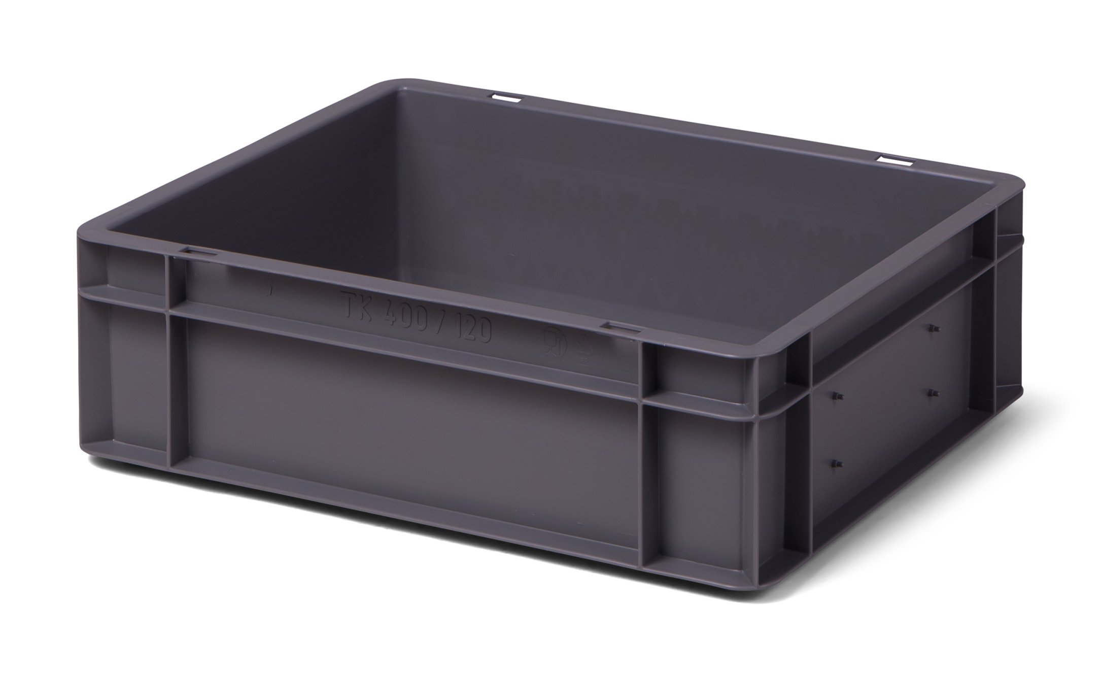 4 sztuki szare pojemniki na stosy transportowe z czarną pokrywką, 400 x 300 x 120/131 mm (dł. x szer. x wys.), z PP, pojemność: 10 litrów, nośność: 30 kg, bezpieczna dla żywności jakość przemysłowa