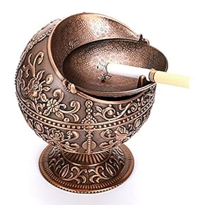 BSTKY Windbestendige vintage asbak met deksel – klassiek burgenpatroon, tafelasbak, voor binnen en buiten, retro, voor thuis, kantoor, als decoratie roodbrons