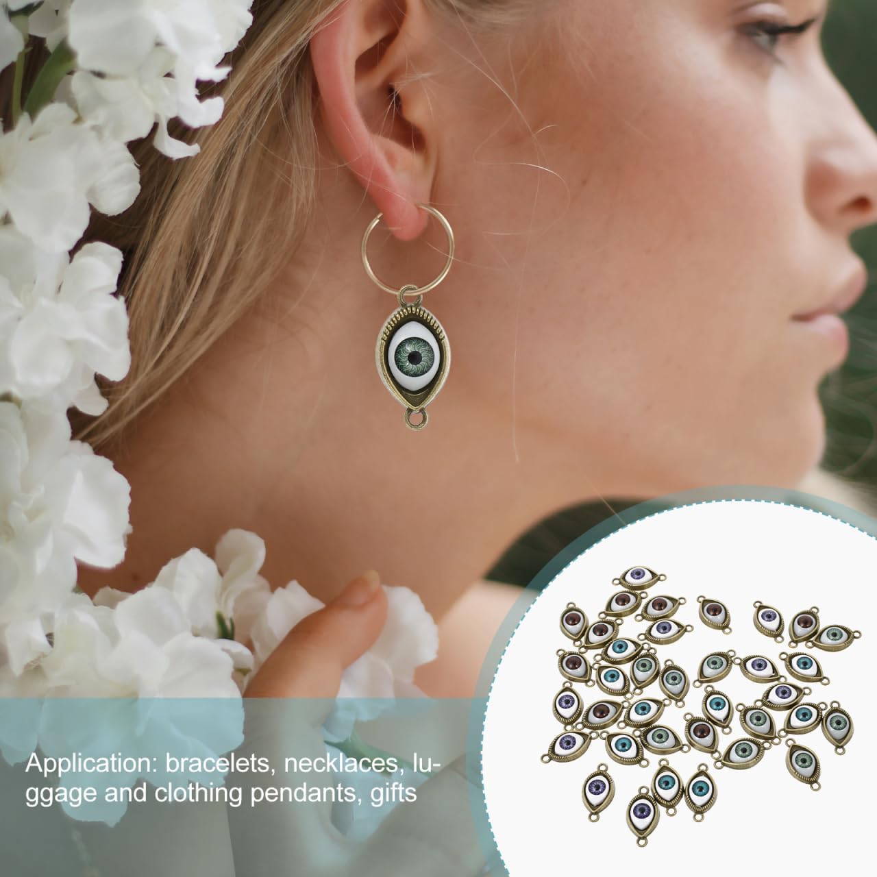 Healifty 40Pcs Evil Eye Charms Pendants Oval Shape Evil Eye Connectors Links for DIY Bracelet Necklace Jewelry Findings Craft Making Bronze - Image 5