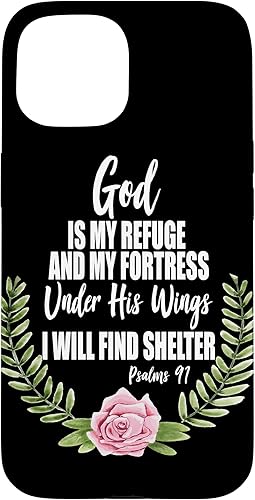 Miniatura 10 de Funda floral con texto en inglés "God Is My Refuge" para iPhone 13