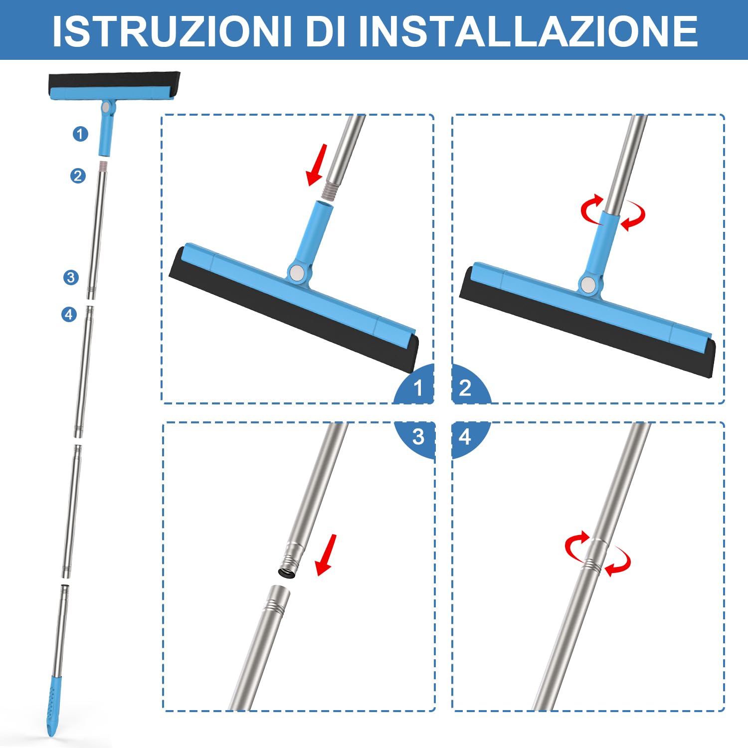 Tergipavimento Pavimenti con Manico, Esterno Spingiacqua Spazzola Rimovibile per Vetri e Finestra