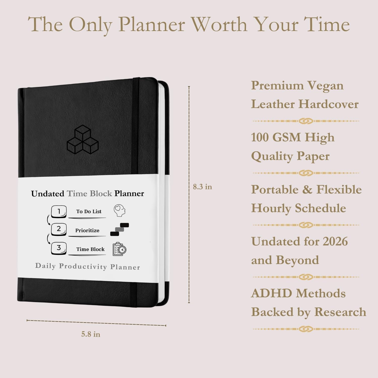 Time Blocking and ADHD Planner by Refine Days. 180 Undated Pages, To Do List, Hourly Schedule, Daily and Monthly Agenda. Time Management & Productivity Notebook. A5 (Black)