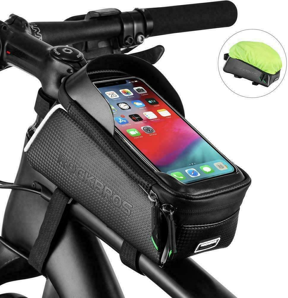 ROCKBROS Bike Frame Bag with Phone Holder Cycling Panniers Waterproof Top  Tube Bag Pouch Touch Screen for iPhone 12 11 XR XS MAX X 7/ Samsung Galaxy