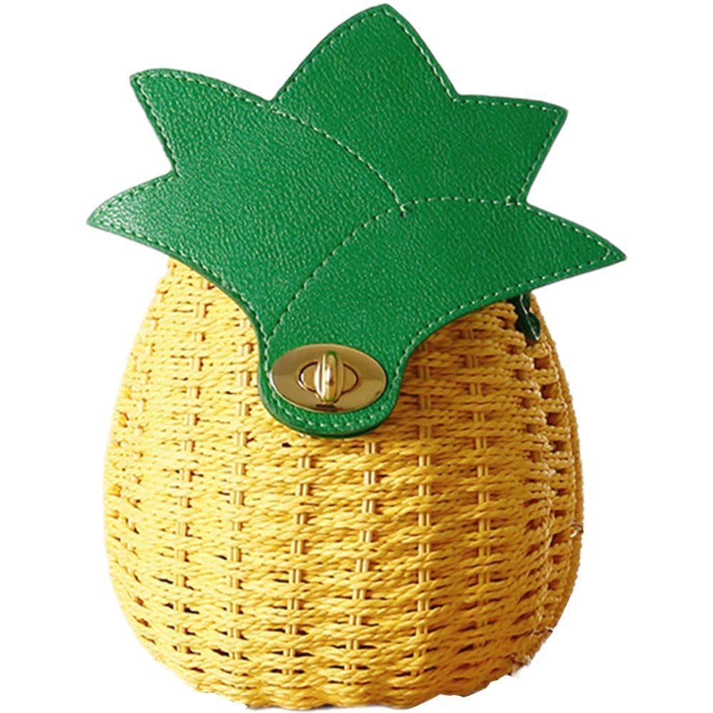 Fituenly Pineapple Rattan Handbag Straw Beach Bag Pineapple Woven Crossbody Bag Handmade Rattan Beach Shoulder Bags