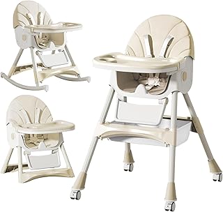 LINELUCK Baby High Chair 4 in 1, Foldable and Adjustable High Chair Babies with Removable Tray, Safety Belt and Footrest, Growing from 6 Months to 6 Years Baby Chair