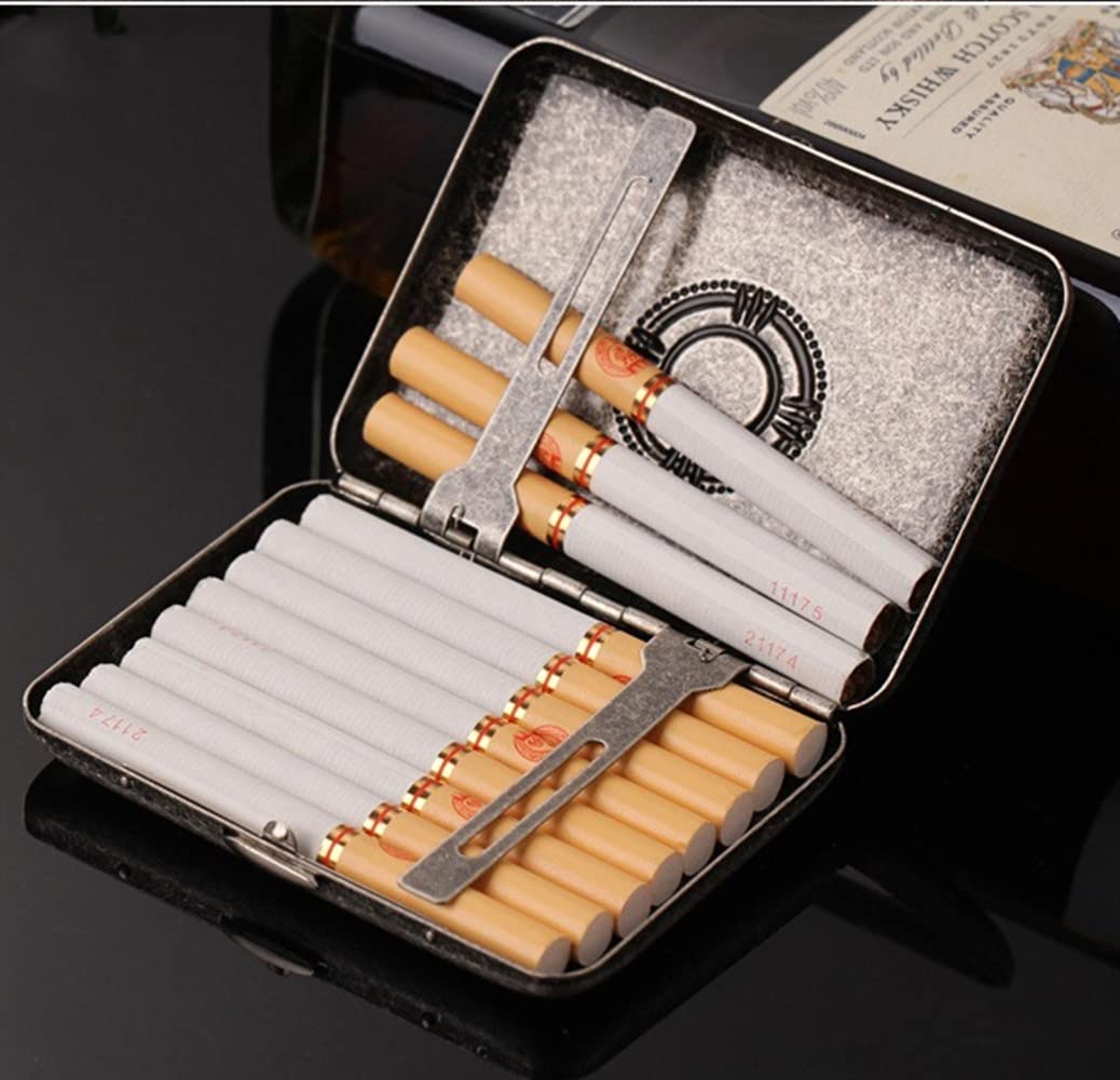 Portable Solid Copper Pocket Carrying Cigarette Box Case 16 Capacity for Regular Size Cigarettes with Gift Box for Men Women Smokers (3D Carved Dragon)