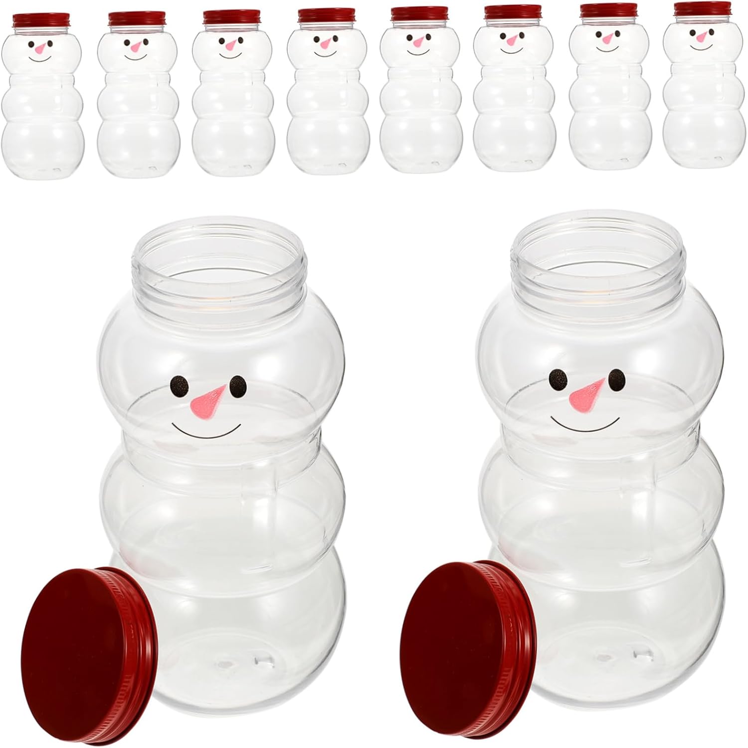 Mikinona 10pcs Snowman Candy Jars Christmas Beverage Bottles Sealed Lids for Juice and Party Favors for School and Home Use
