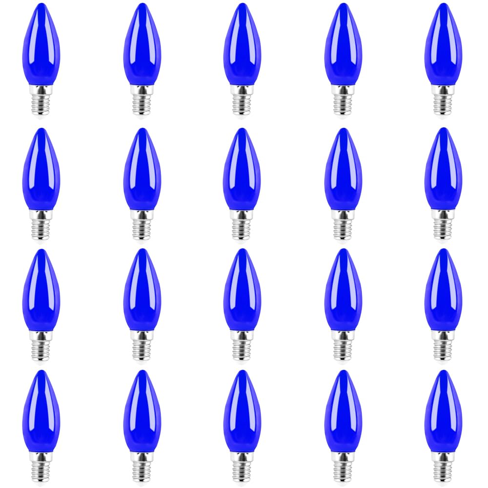 Jiotouhu e14 led Light Bulb, Blue Bulb, Plastic Cover, SES Candle Bulbs, 1W Equivalent 10W Incandescent lamp, Non dimmable, for Outdoor Indoor String Wedding Party Bar Mood Ambiance Decor, 20 Pack