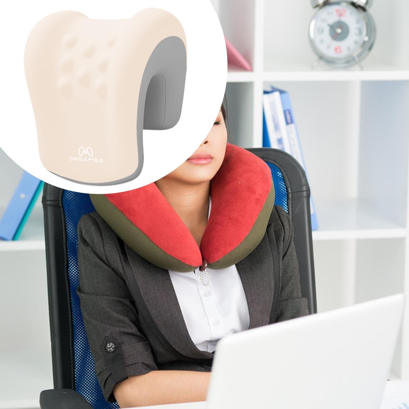 Poggiatesta per Sedia Da Ufficio, Cuscino Poggiatesta in Memory Foam, Fodera Rimovibile, Comodo Cuscino per Sonnellini Durante Aereo, Grigio Beige
