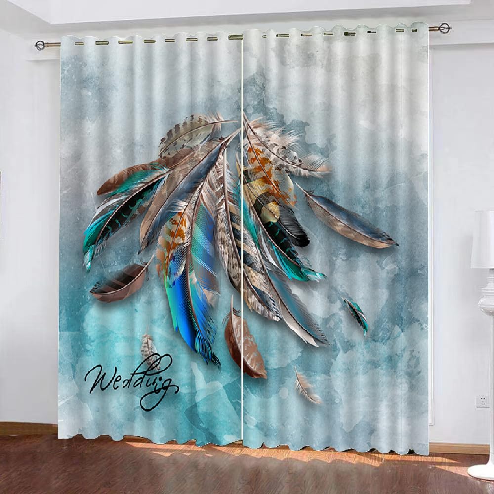 HABEAT 3D Traumfänger Gardinen Abdunkelnde Feder Kindervorhänge Vorhang mit ösen 2er Set Vorhänge Blickdicht Verdunkelungs für Kinderzimmer Schlafzimmer Wohnzimmer B 200 X H 160 cm（Motiv 29-5）