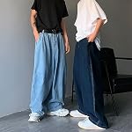 Nutriangee Pantalon de denim surdimensionné de la jambe large de streetwear casual pour homme